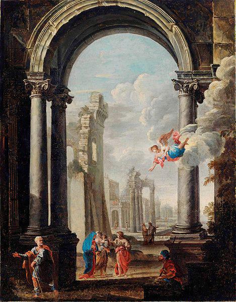 unknow artist ARCHITECTURAL CAPRICCIO WITH THE HOLY FAMILY Sweden oil painting art